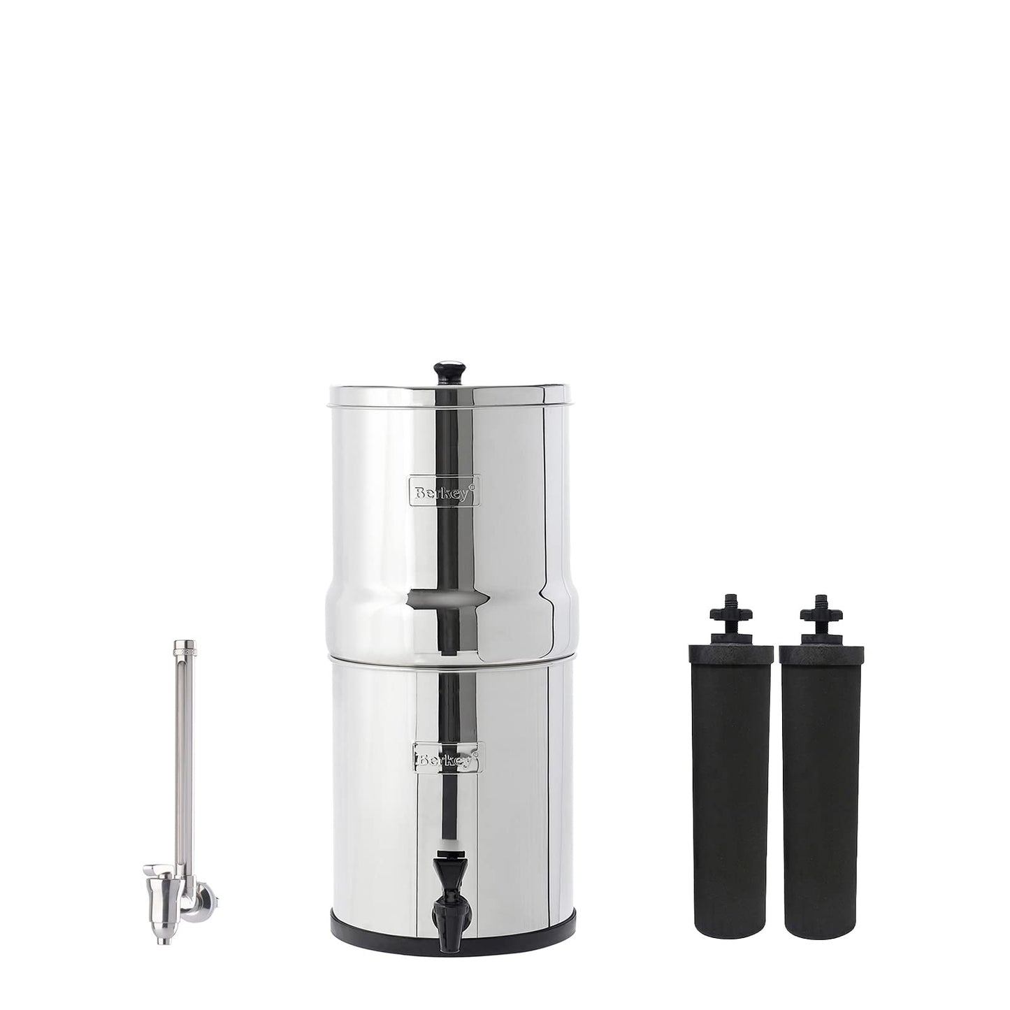 Berkey: Gravity-Fed Water Filter System - Black Berkey Elements, Stainless Steel Water View Spigot